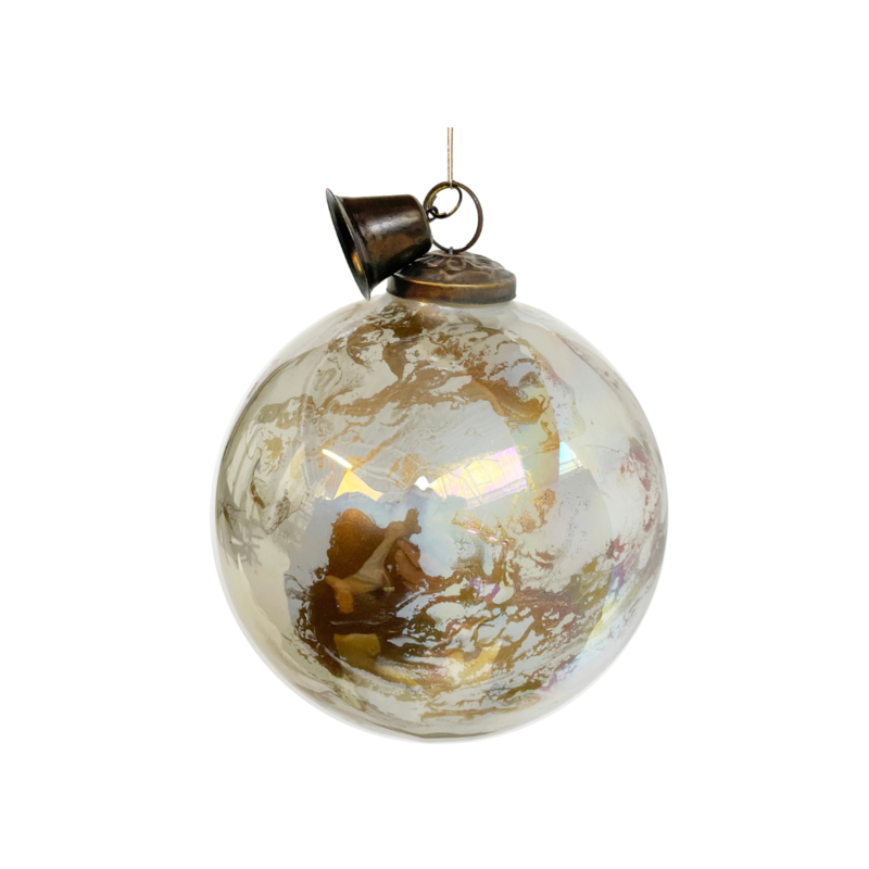 Glass Ball Pearl Gold Marbled w/ Bell Small