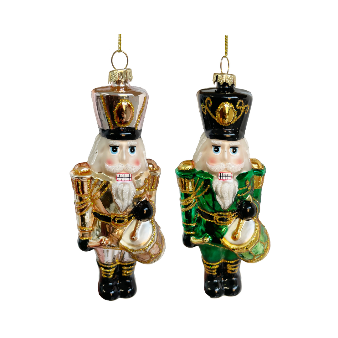 Glass Nutcracker Ornament GoldGreen Katherine Beck