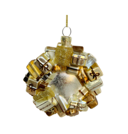 Glass Wreath of Gifts Ornament Gold