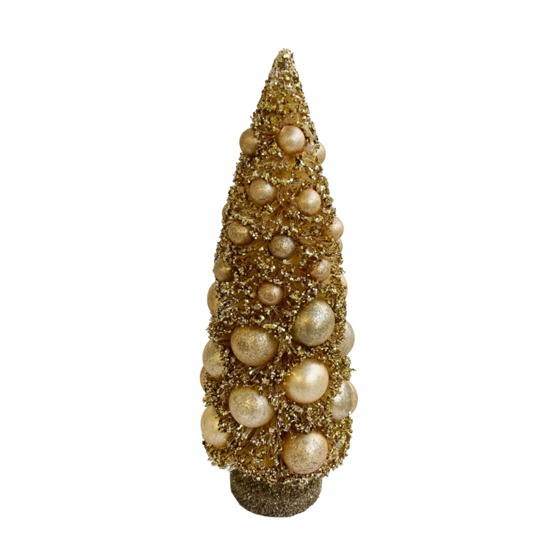 Twig Tree Gold Glitter w/ Gold Glass Balls Large