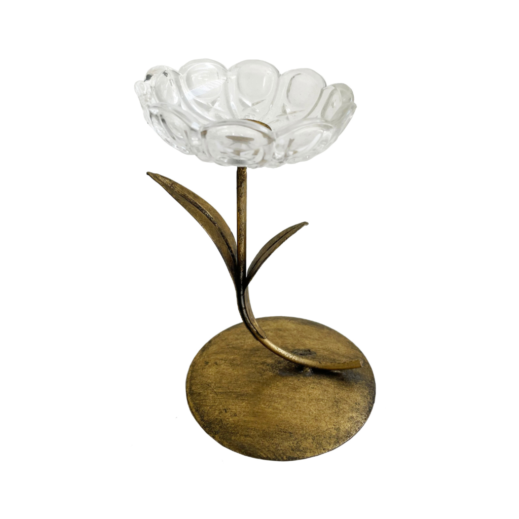 Metal Flower Candleholder w/ Glass Cup Small