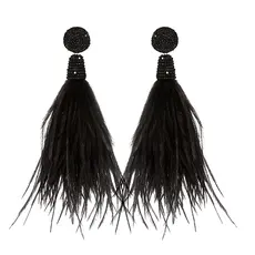 322FDE-CHARCOAL - Feather Tassel Earring CHARCOAL