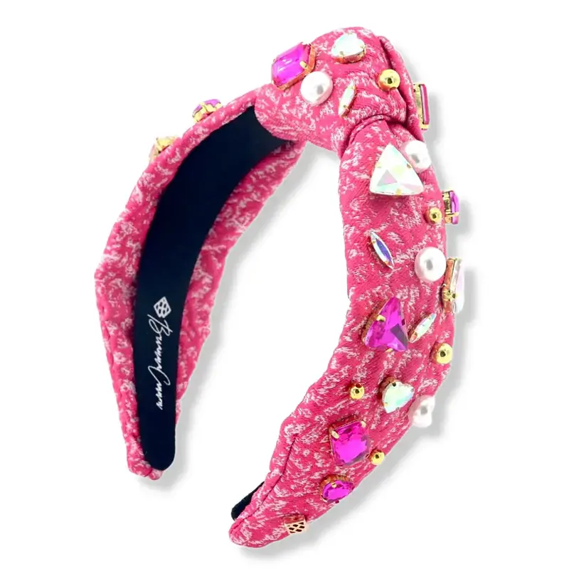 Pink Textured Headband with Crystals