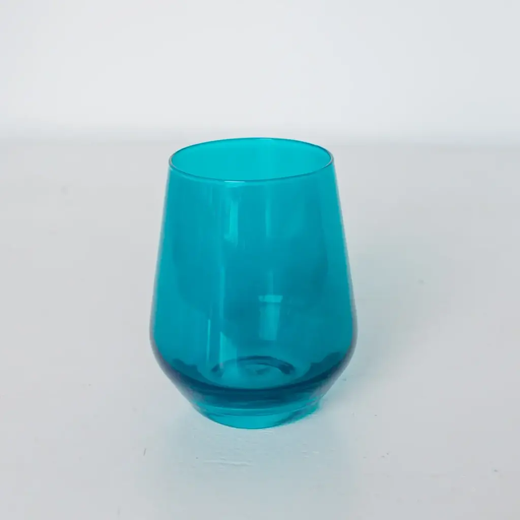 Estelle Colored Glass Teal Stemless Wine Glass