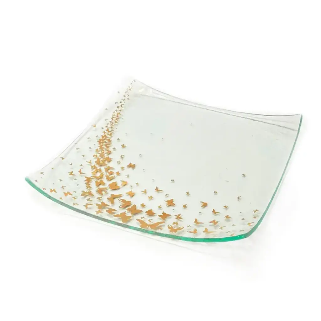 Annie Glass b107G Butterfly Square 10'' platter