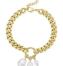 Pearl Charm Curb Chain Bracelet