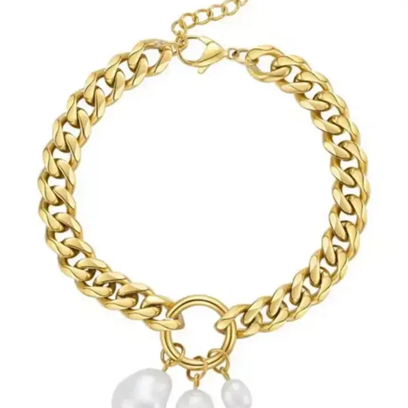 Pearl Charm Curb Chain Bracelet