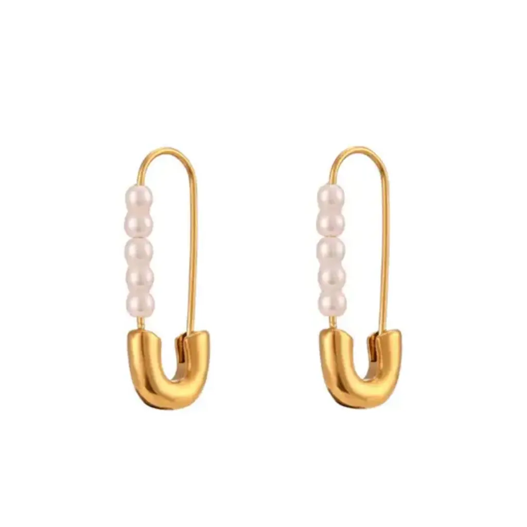 Hjane Jewels Pearl Safety Pin Earrings