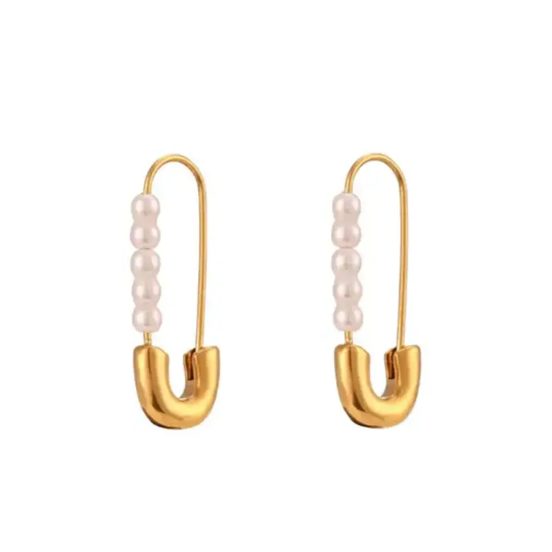 Hjane Jewels Pearl Safety Pin Earrings