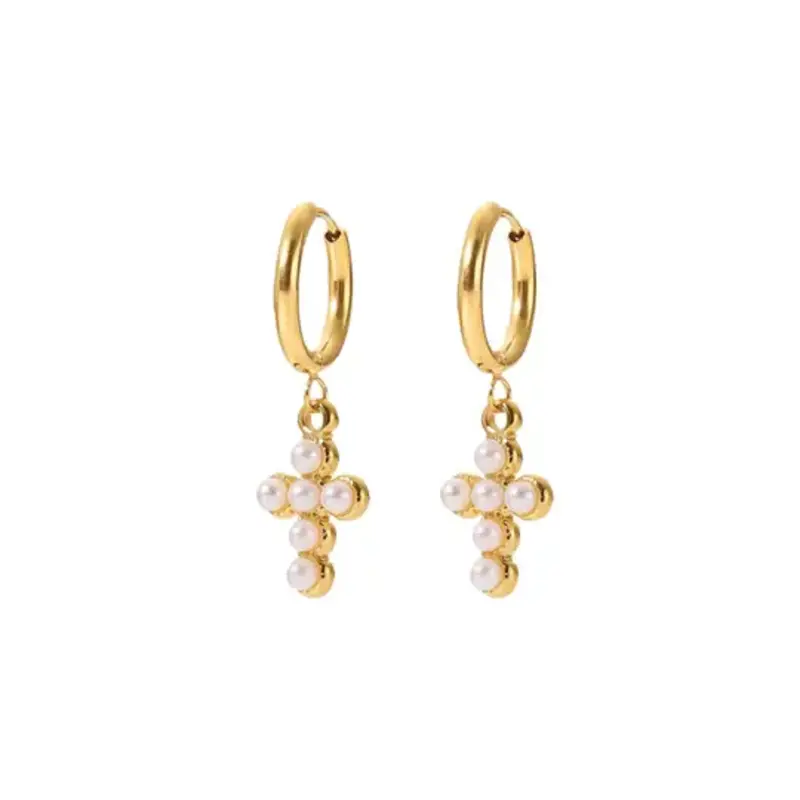 Hjane Jewels Pearl Cross Huggies