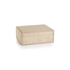 Raffia Box With Pink Leather Trim