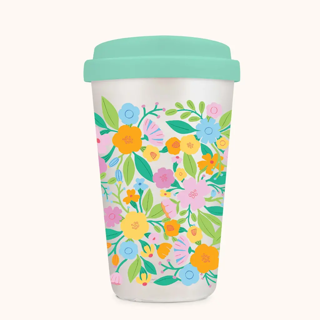 Floral Rush Glass Coffee Tumbler