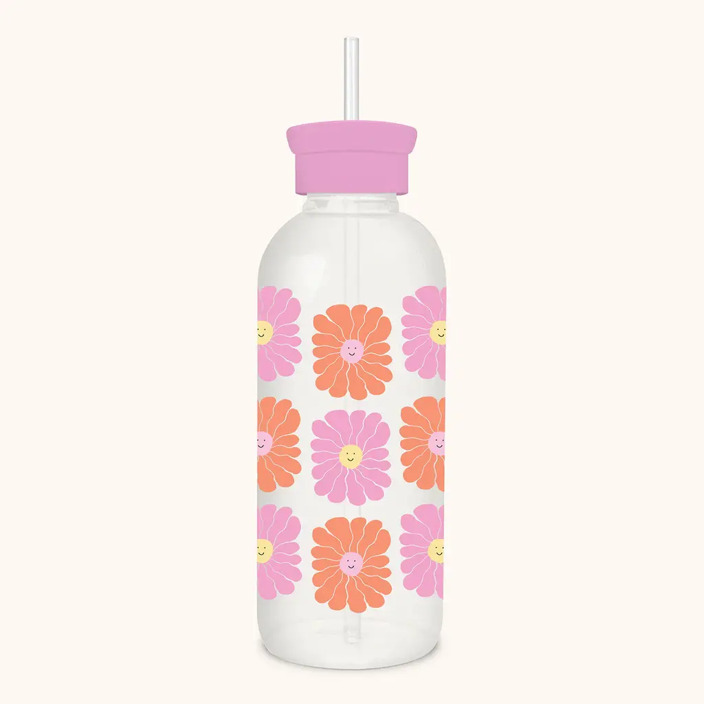 Just for Grins Glass Water Bottle with Straw