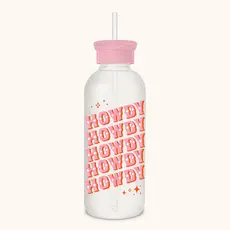 Howdy Partner Glass Water Bottle with Straw