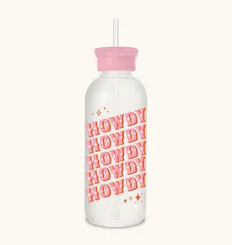 Howdy Partner Glass Water Bottle with Straw