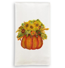 Pumpkin with Fall Flowers Oxford Tea Towel