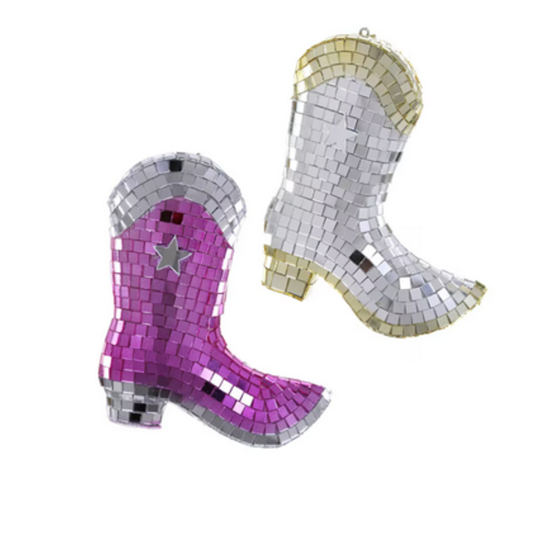 DISCO COWBOY BOOTS ORNAMENT PINK/SILVER
