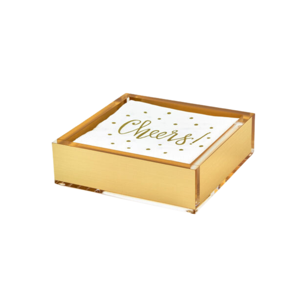 ha190gdnp Lucite cocktail napkin tray - gold