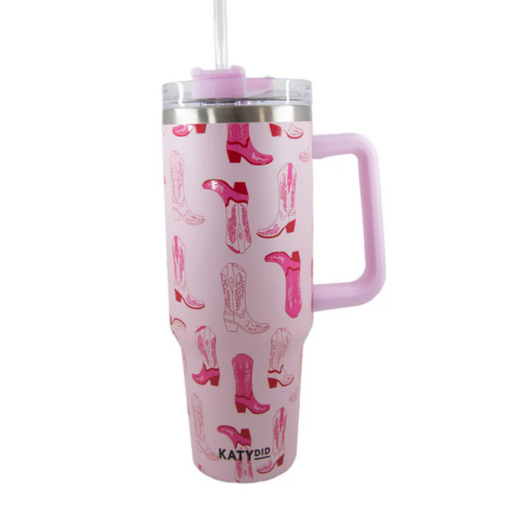 Light Pink Western Boots Tumbler with Handle