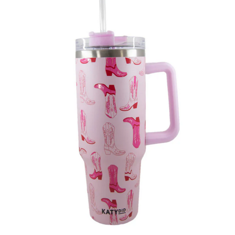 Light Pink Western Boots Tumbler with Handle