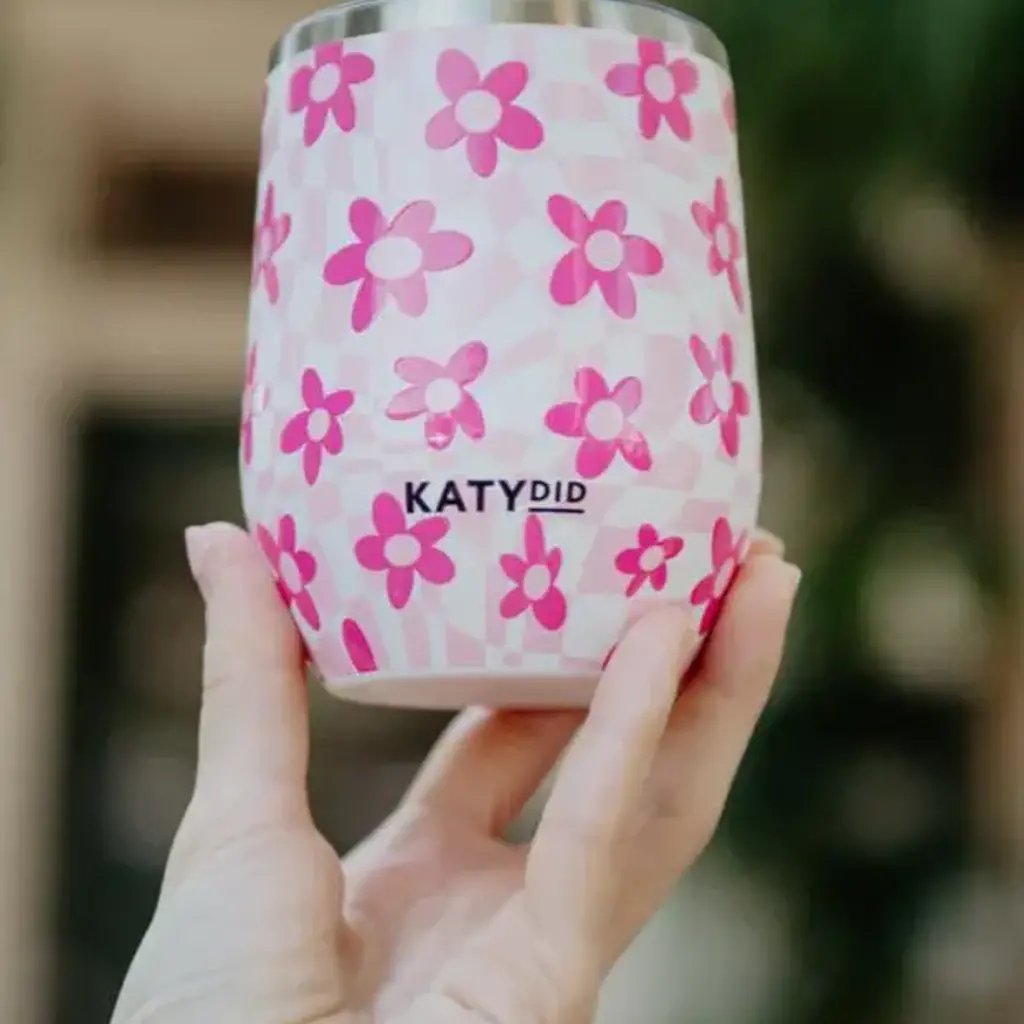 Pink Flower with Groovy Checkered Wine Tumbler