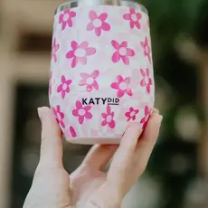 Pink Flower with Groovy Checkered Wine Tumbler