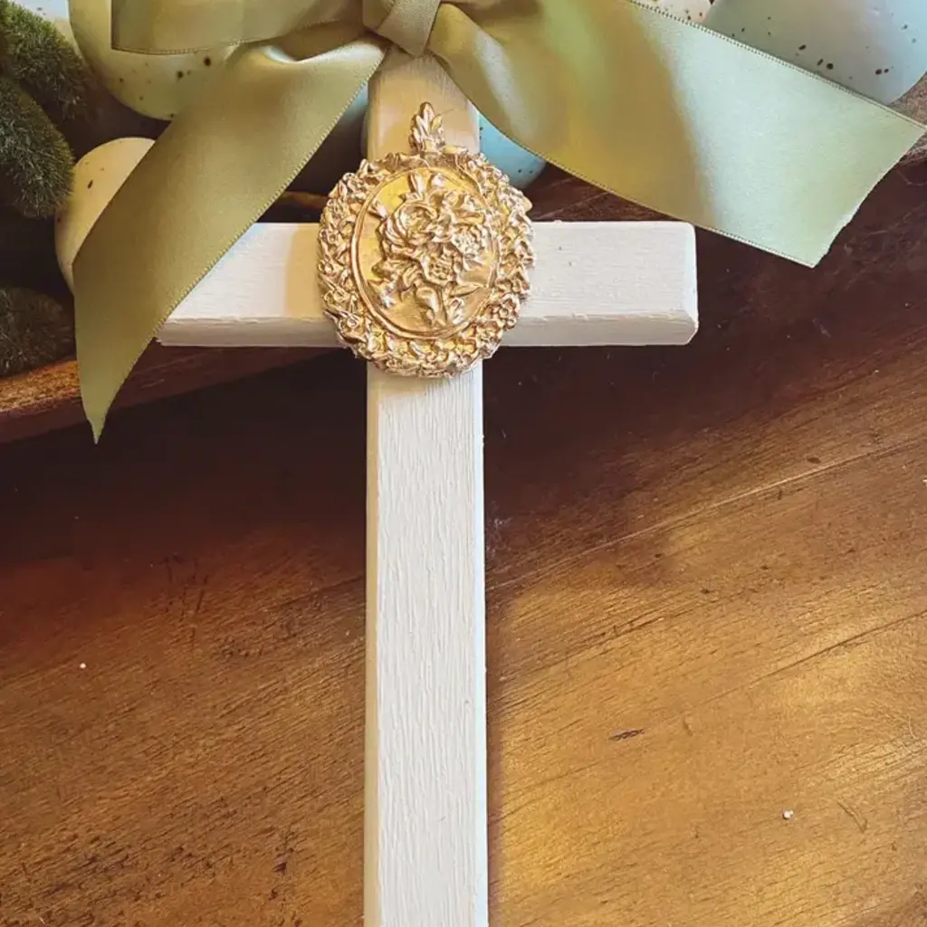 Gold Gilded Southern Magnolia Wooden Cross