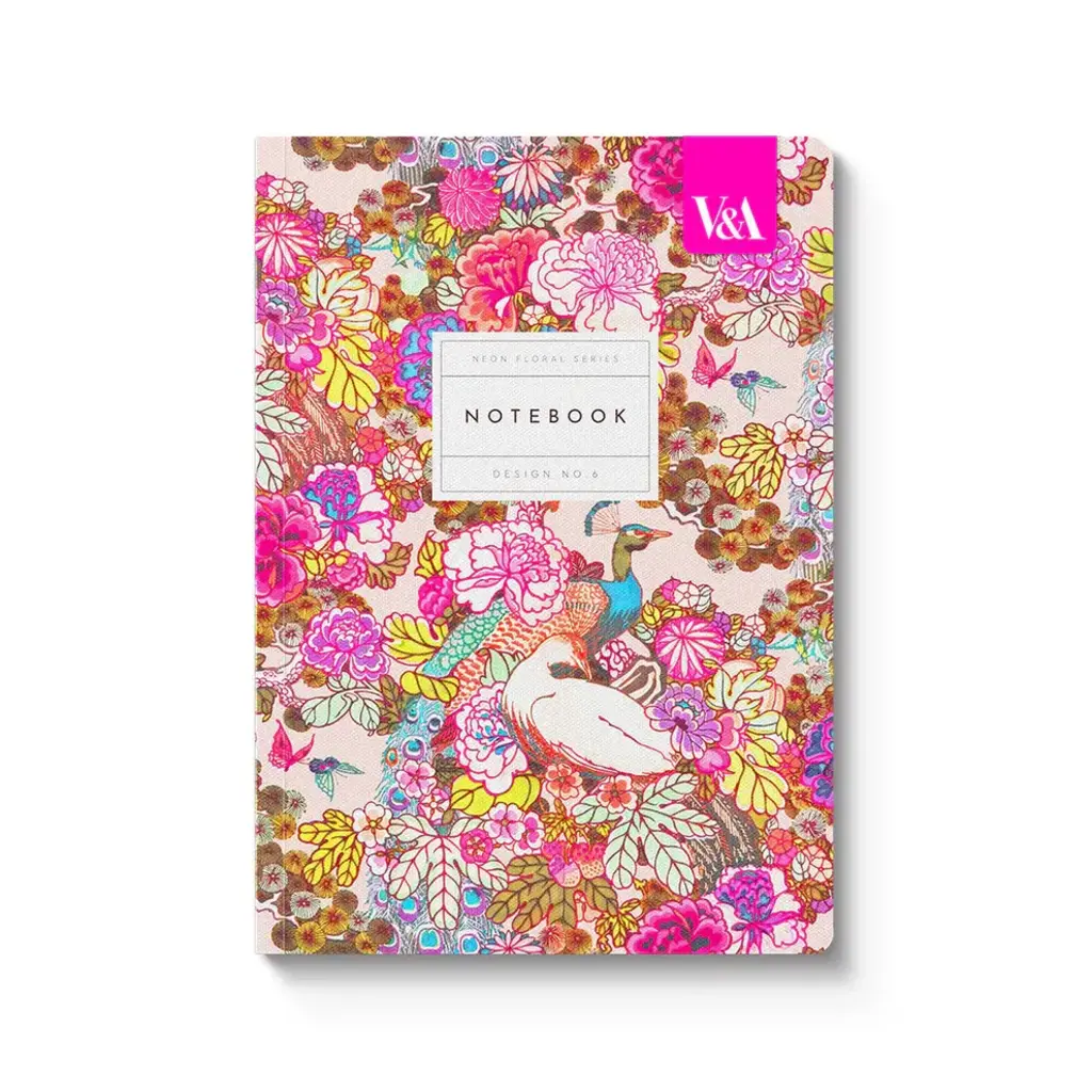 Neon Floral Peacock Floral Notebook Pink
