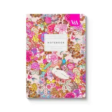 Neon Floral Peacock Floral Notebook Pink