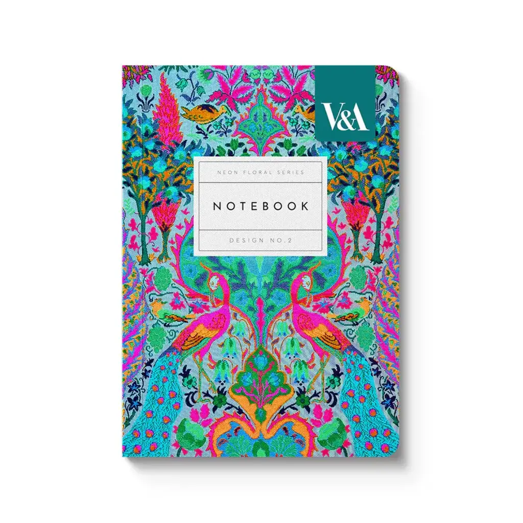 Neon Floral Peacock Notebook Blue