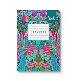 Neon Floral Peacock Notebook Blue
