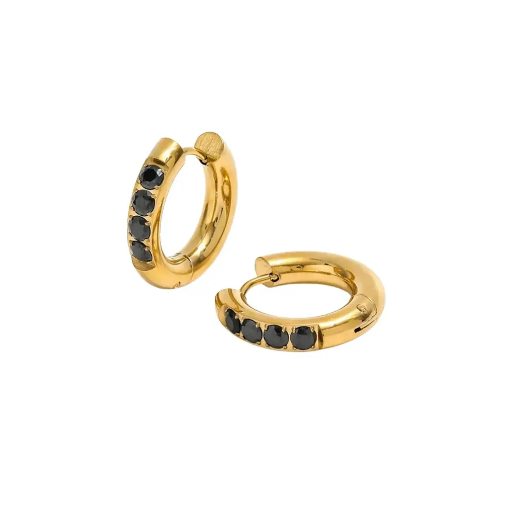 Pave Black Huggie Hoops