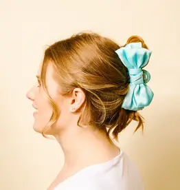 Satin Bow Claw Clip - Aqua