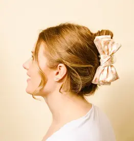 Satin Bow Claw Clip - Cream Floral