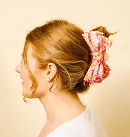 Satin Bow Claw Clip - Pink Floral