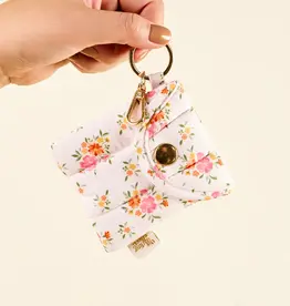 Puffy Earbud Case Keychain - Cream Floral