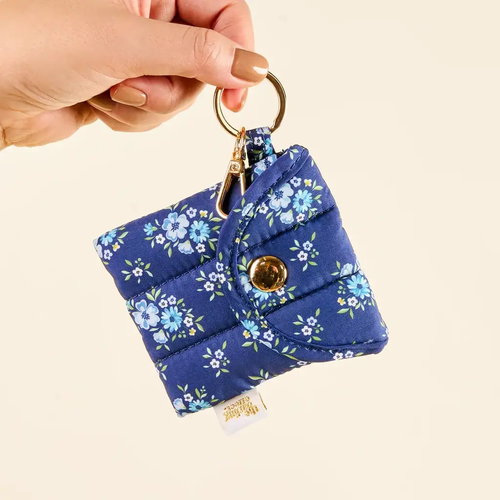 Puffy Earbud Case Keychain - Navy Floral