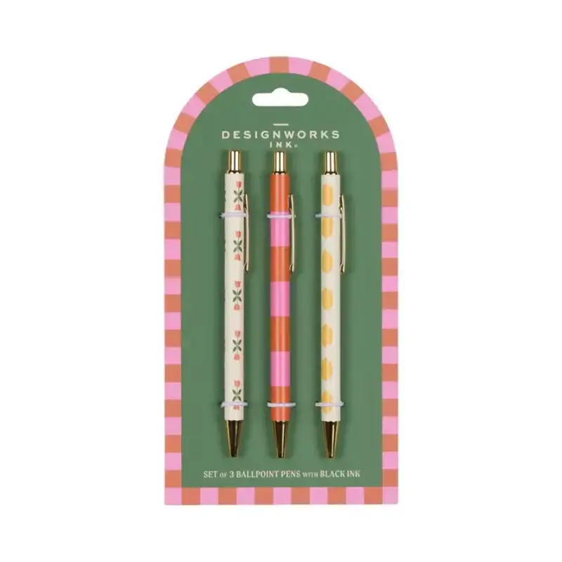 Set of 3 Pens - Flower, Stripe, Lemon