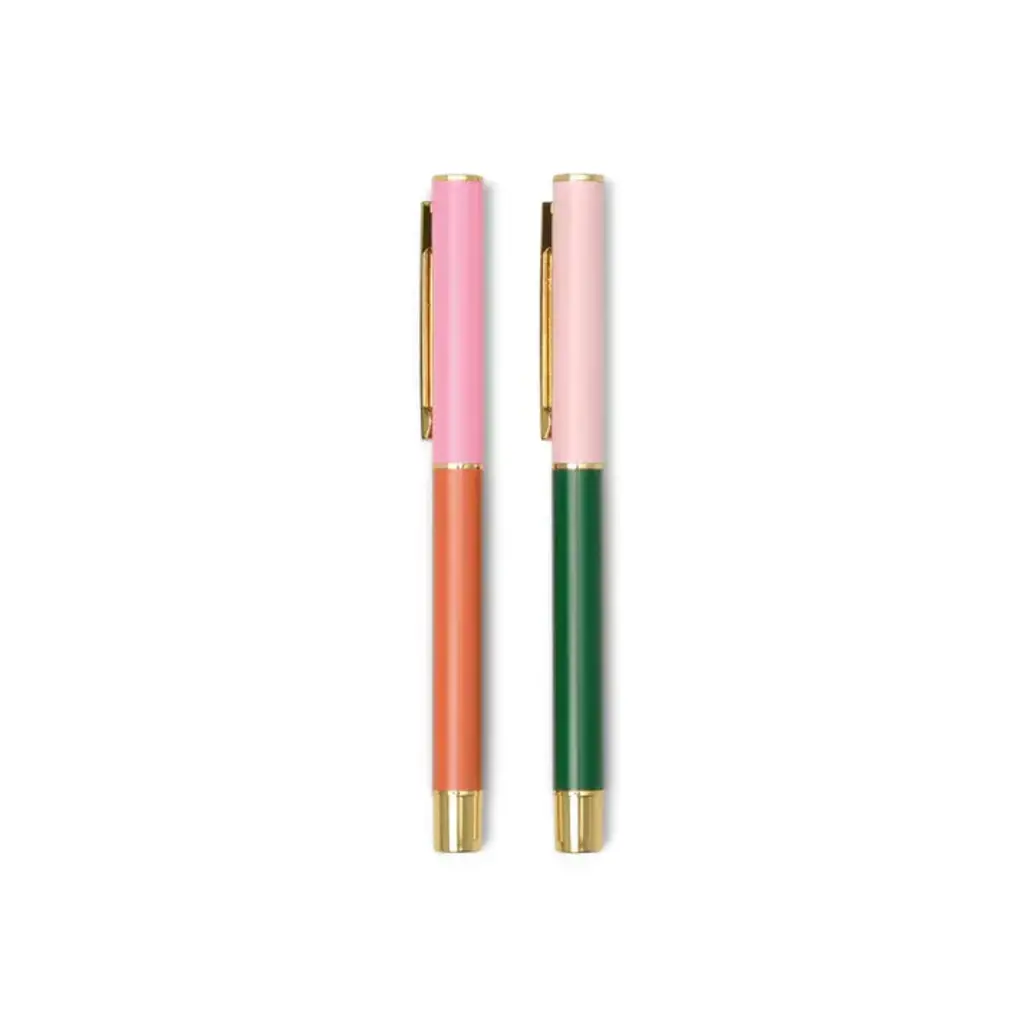 Colorblock Pen Set of 2 - Red Orange & Emerald