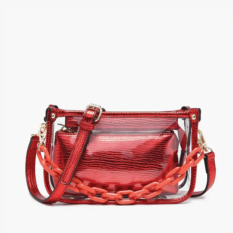 Jessica Clear Crossbody - Metallic Red