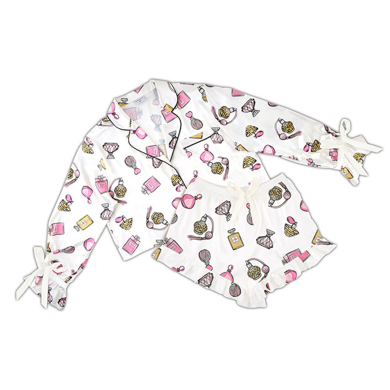 Cropped PJ Set Velvet Bows - Perfume Bottles - Large