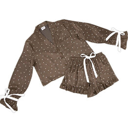 Cropped PJ Set Velvet Bows - Brown - Medium