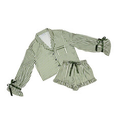Cropped PJ Set Velvet Ties - Green Stripe - Small