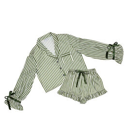 Cropped PJ Set Velvet Ties - Green Stripe - Small