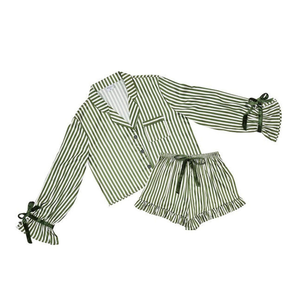 Cropped PJ Set Velvet Ties - Green Stripe - Large