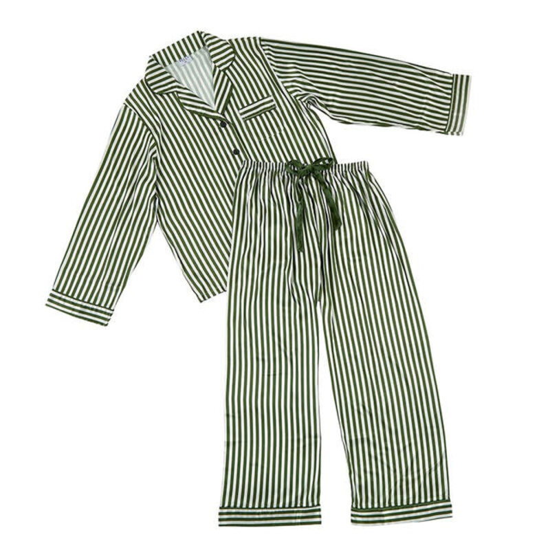 Long Sleeve PJ Set - Green Stripe - Large