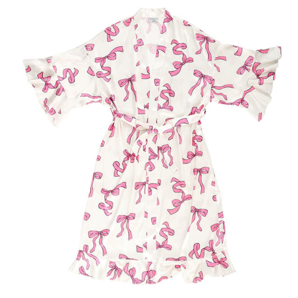 Ruffled Satin Robe - Pink Bows - S/M
