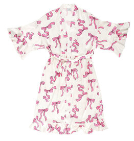 Ruffled Satin Robe - Pink Bows - S/M