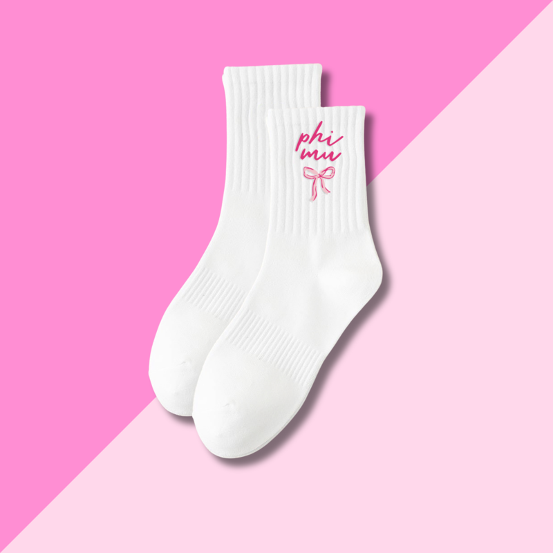 The Darling Effect Phi Mu Embroidered Crew Socks