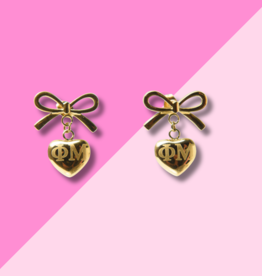 Over The Moon PHI MU Bow + Heart Earrings